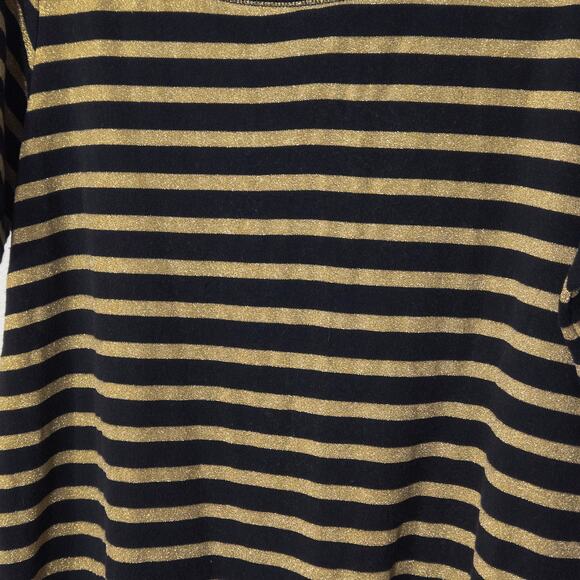 Quacker Factory Stripe Tee Navy Gold Plus 1X Nautical Preppy - Picture 4 of 8